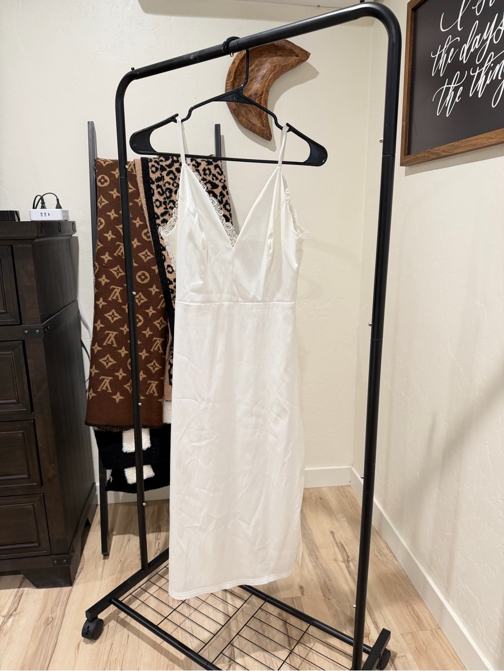 Lulu's White Midi Slip Dress with Lace Trim